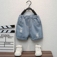 Boys Black Graphic Polo T-Shirt With Denim Shorts Set Sets