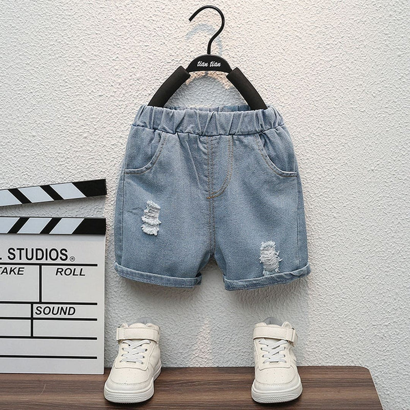 Boys Black Graphic Polo T-Shirt With Denim Shorts Set Sets