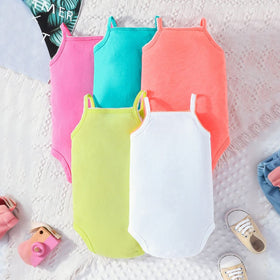 Girls Multicolor Shoulder Straps Bodysuit-Pack of 5 Tops