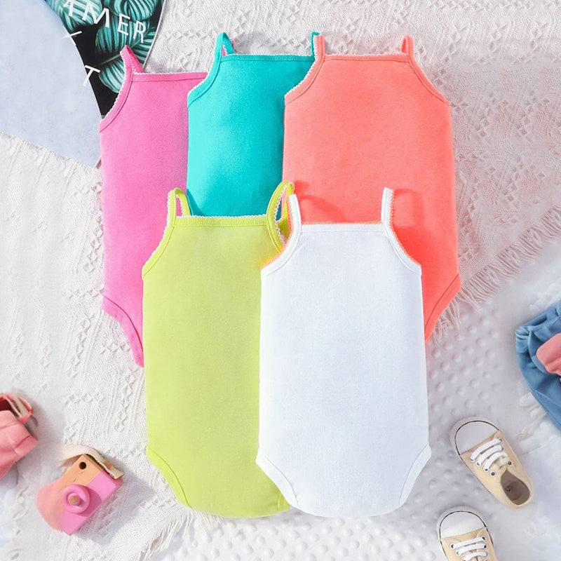 Girls Multicolor Shoulder Straps Bodysuit-Pack of 5 Tops