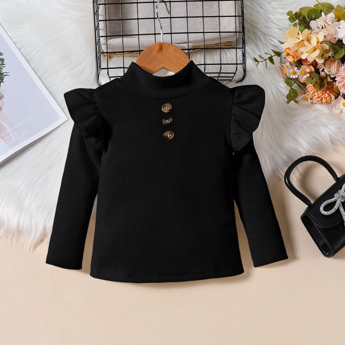 Girls Brown High Neck Top With Faux Leather Skirt Set Sets