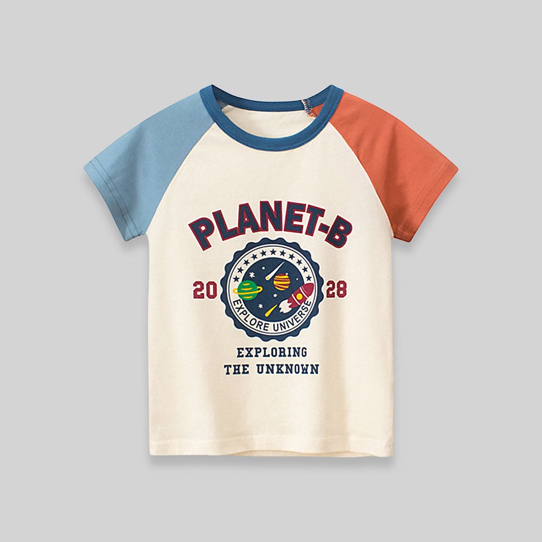 Boys Beige Space Themed Graphics T-Shirt Tshirts