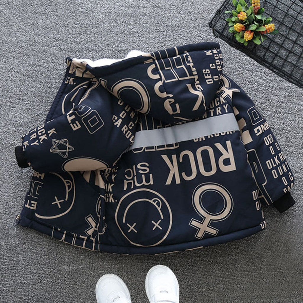 Boys Printed Hooded Fleece Jacket Coats & Jackets   