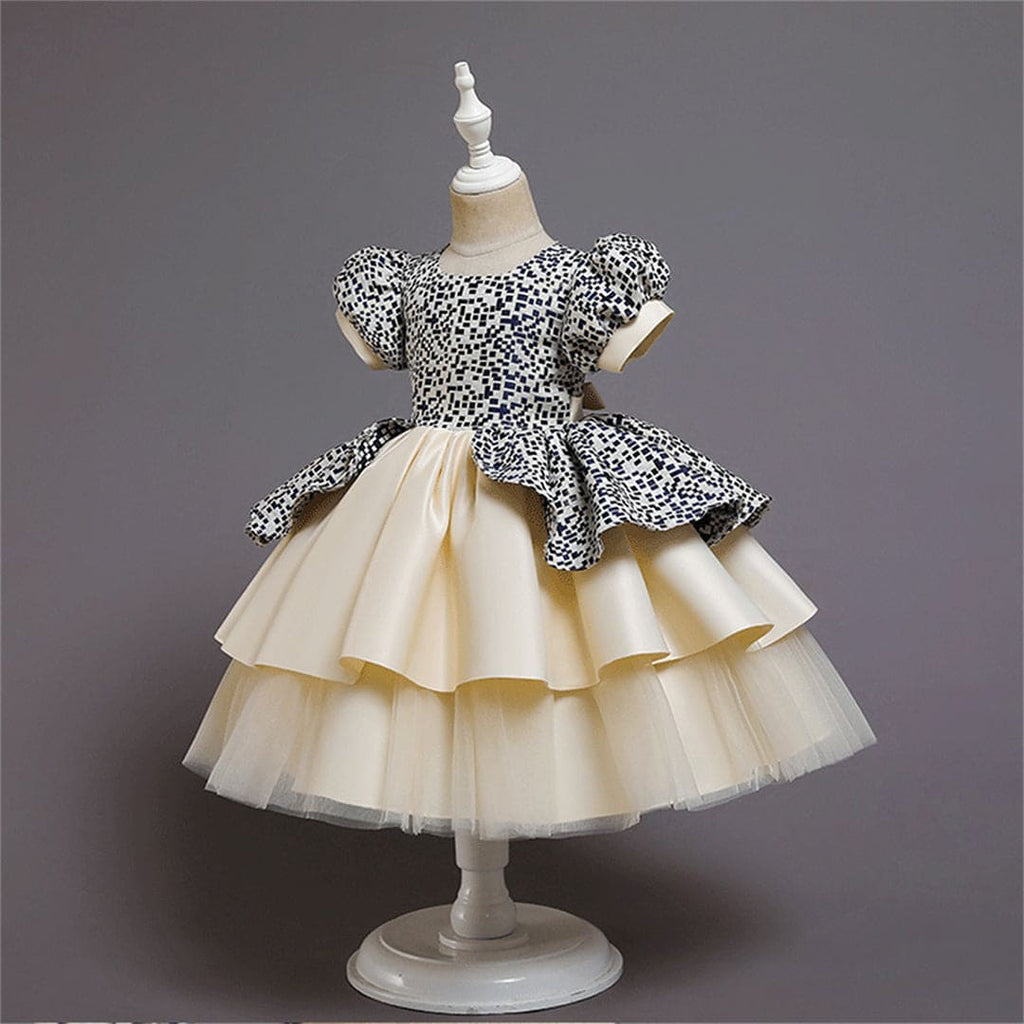 Girls Geometric Print Tiered Party Dress Party Dresses   