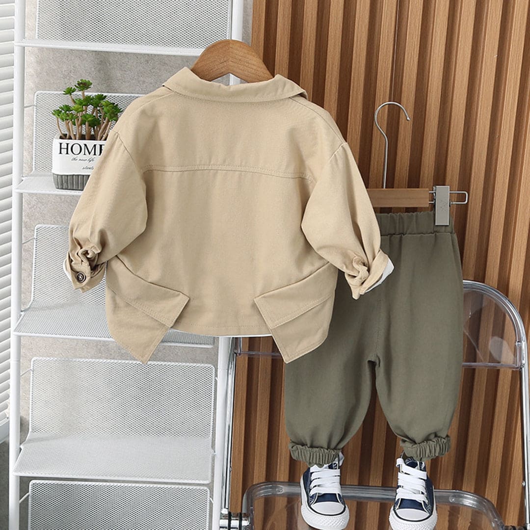 Boys Printed T-shirt with Long Sleeve Oversized Shirt & Trousers Set Sets