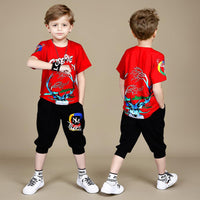 Boys Graphic Print T-shirt with Shorts Set Sets Red 4-5 Y 