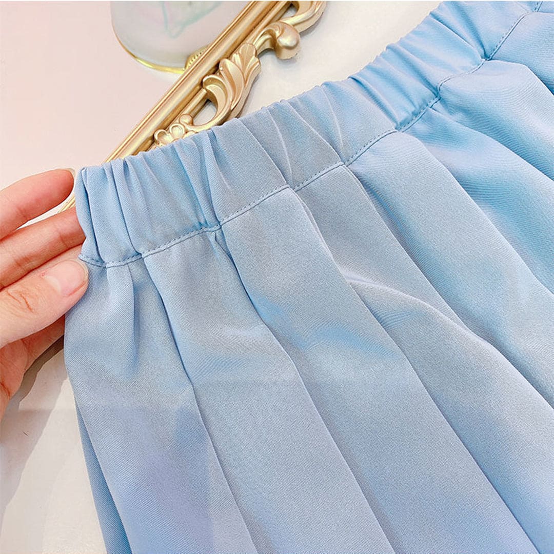Girls Peter Pan Collar Top With Pleated Skirt Sets