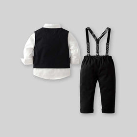 Boys Sleeveless Waistcoat With Shirt & Suspender Pants Set Sets   