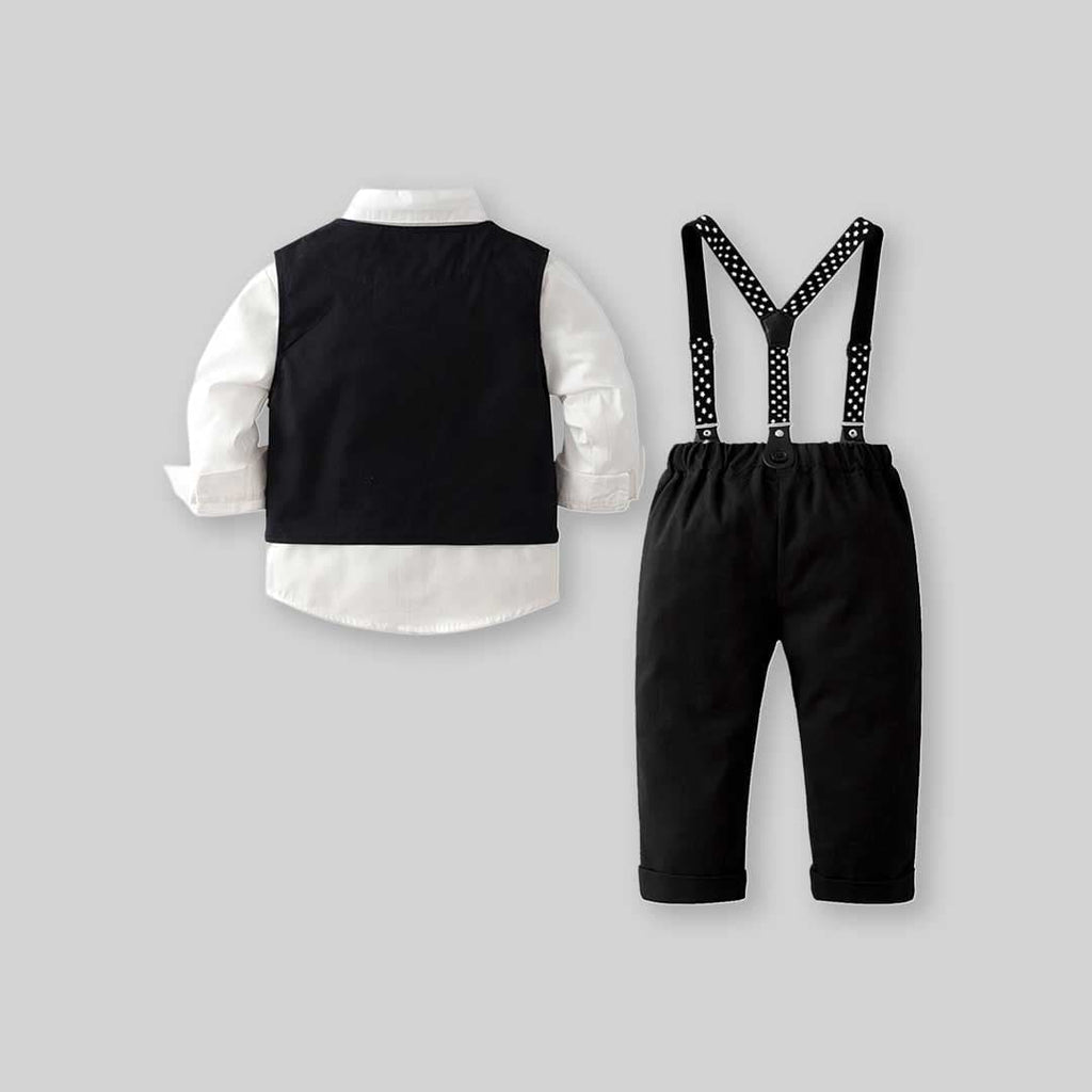 Boys Sleeveless Waistcoat With Shirt & Suspender Pants Set Sets   