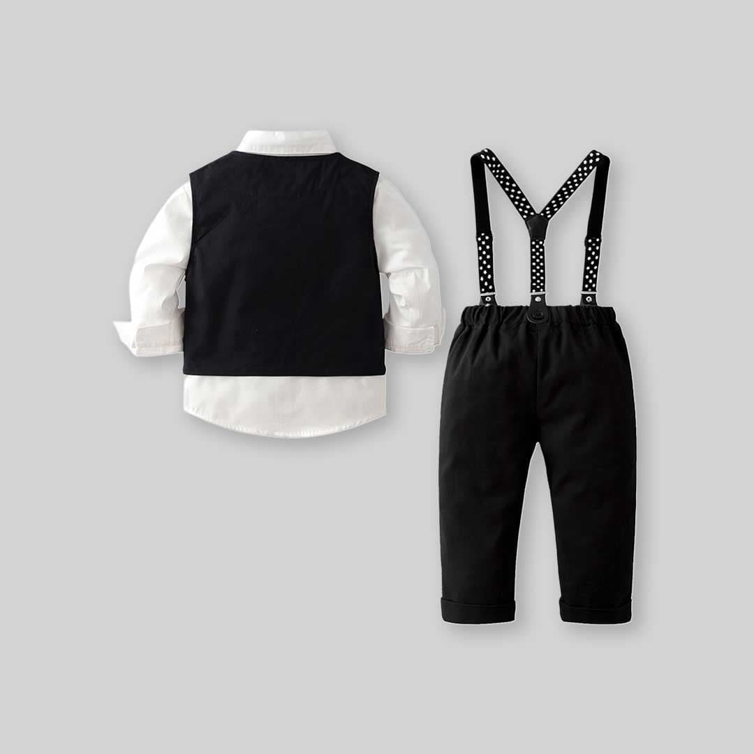 Boys Sleeveless Waistcoat With Shirt & Suspender Pants Set Sets   