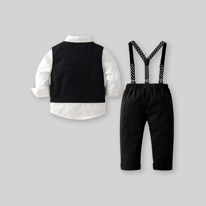 Boys Sleeveless Waistcoat With Shirt & Suspender Pants Set Sets   
