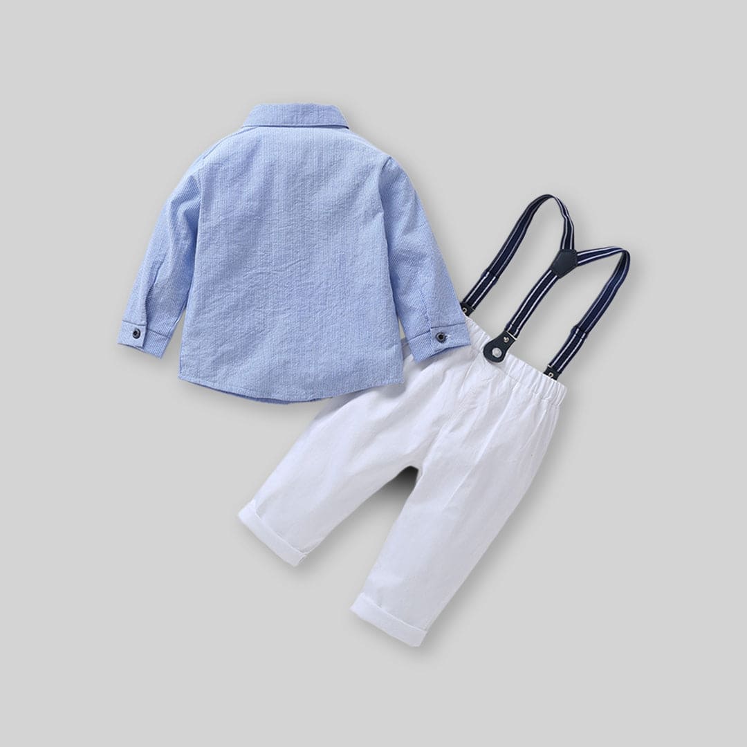 Boys Blue Long Sleeve Stripes Shirt With Suspender Pants Set Sets