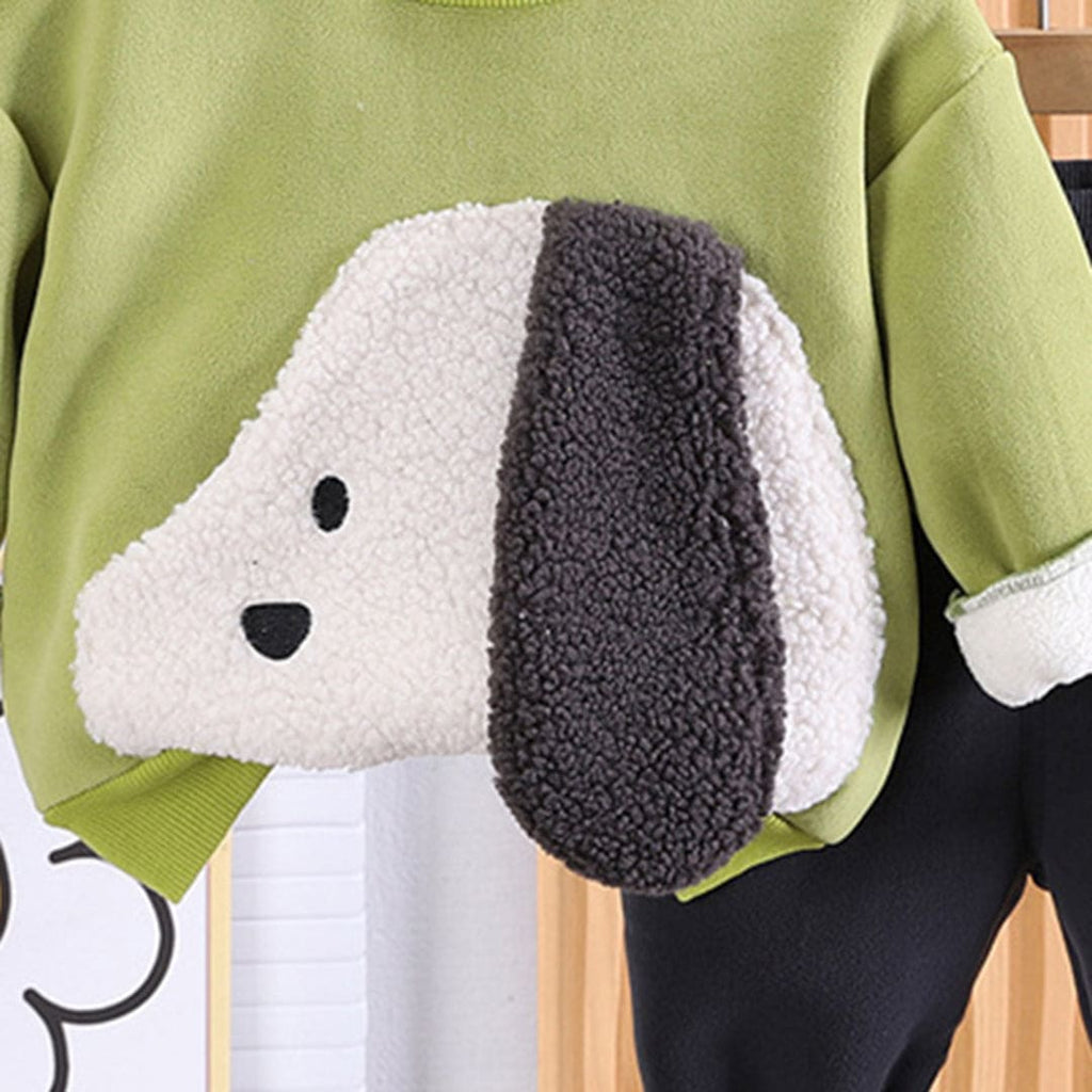 Boys Green Fur Applique Sweatshirt with Elasticated Joggers Sets Winterwear Sets