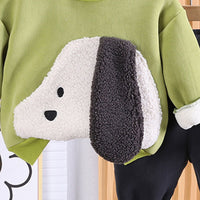 Boys Green Fur Applique Sweatshirt with Elasticated Joggers Sets Winterwear Sets