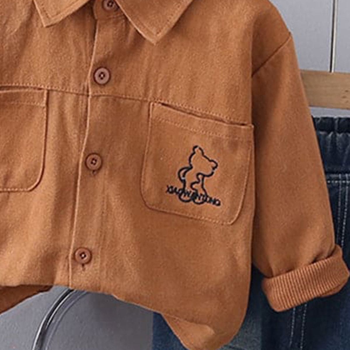 Boys Brown Long Sleeves Shirt With Distress Denim Pants Set Sets