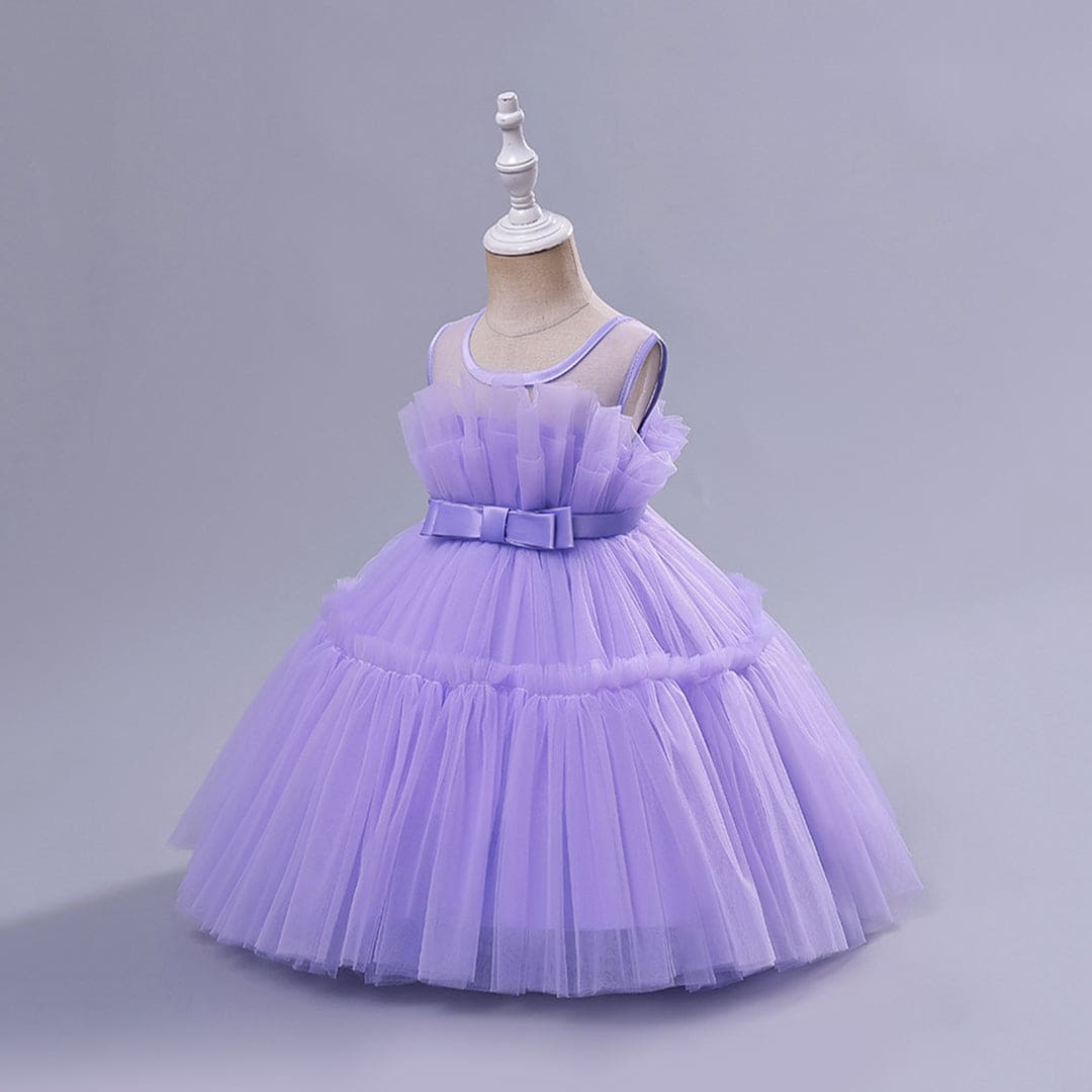 Girls Purple Sleeveless Puffy Princess Partywear Dress Party Dresses