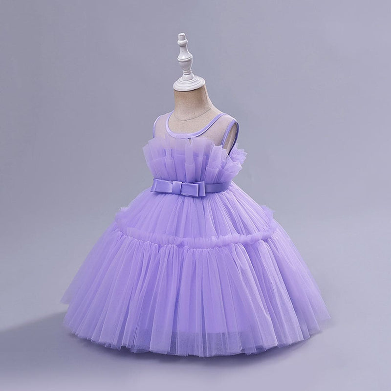 Girls Purple Sleeveless Puffy Princess Partywear Dress Party Dresses