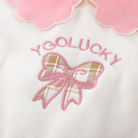 Girls Pink Peter Pan Collar Bow Embroidery Sweatshirt With Pants Set Sets   