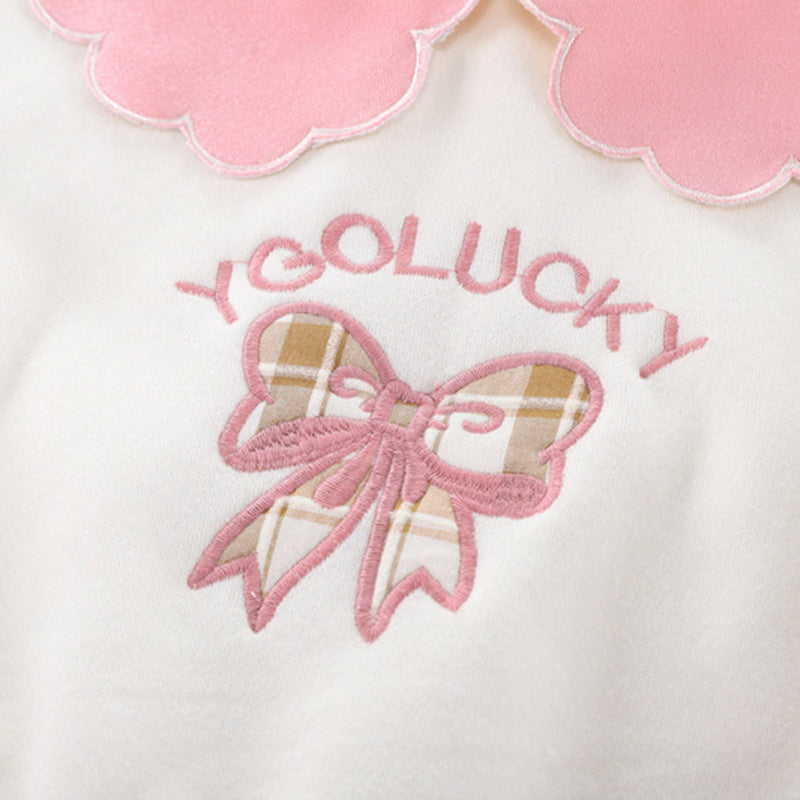 Girls Pink Peter Pan Collar Bow Embroidery Sweatshirt With Pants Set Sets   