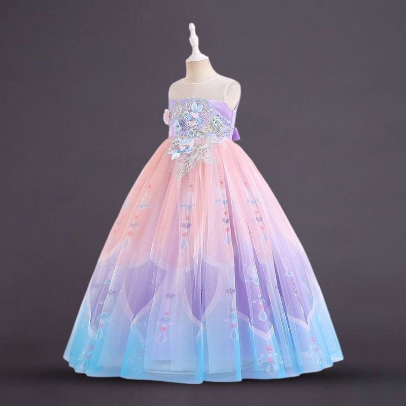 Girls Purple Embellished Tulle Party Gown Party Dresses   