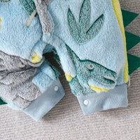 Boys Teal Blue Hooded Printed Fleece Romper Jumpsuits   