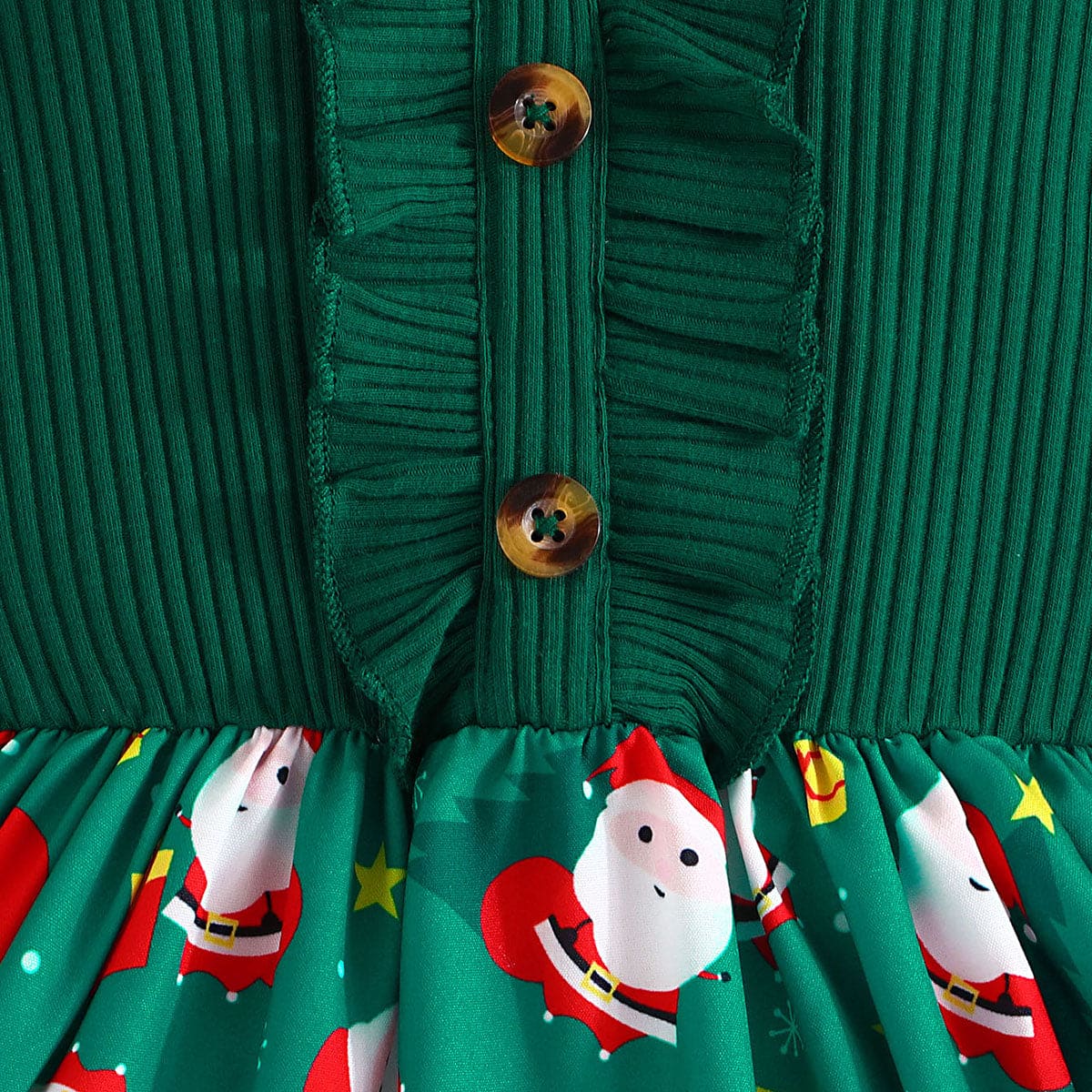 Girls Green Christmas Print Full Sleeves Fit & Flare Dress Casual Dresses   
