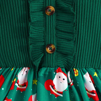 Girls Green Christmas Print Full Sleeves Fit & Flare Dress Casual Dresses   