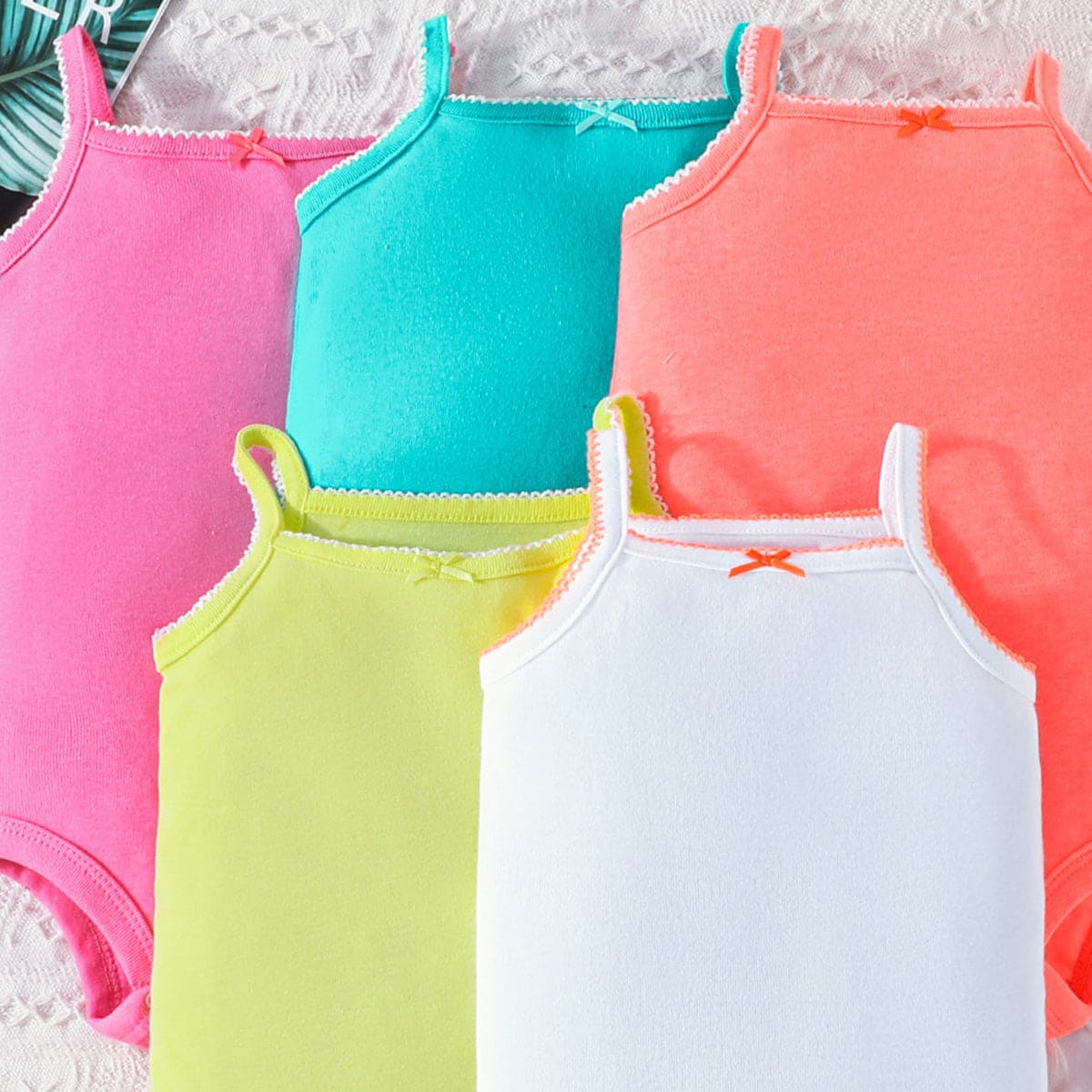 Girls Multicolor Shoulder Straps Bodysuit-Pack of 5 Tops