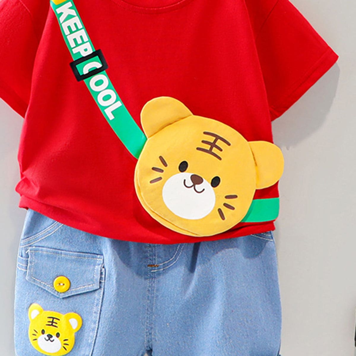 Boys Red 3D Patch Applique T-shirt & Denim Shorts Set Sets