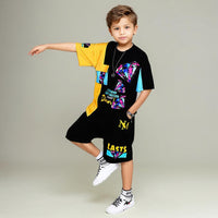 Boys Diamond Print T-Shirt With Shorts Sets   