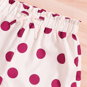 Girls Short Sleeve Top With Polka Dot Print Shorts Set Sets   