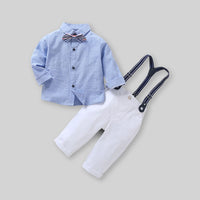 Boys Blue Long Sleeve Stripes Shirt With Suspender Pants Set Sets