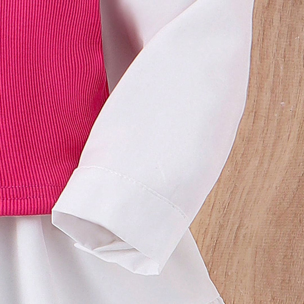 Girls Long Sleeves Drop Waist Dress With Sweater Vest Casual Dresses