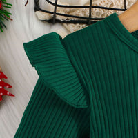 Girls Green Christmas Print Full Sleeves Fit & Flare Dress Casual Dresses   