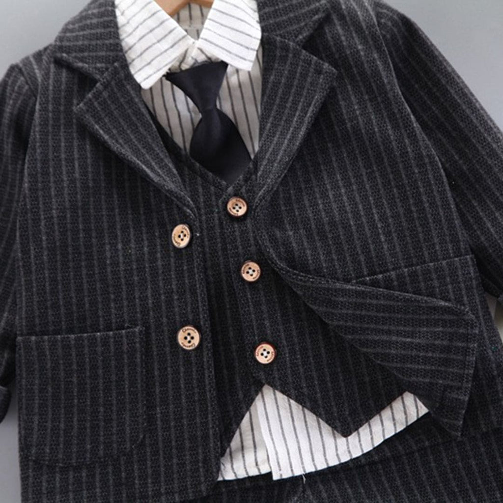 Boys Pinstripe Formal Suit with Vest, Blazer And Trousers Sets Sets