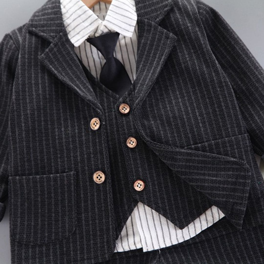 Boys Pinstripe Formal Suit with Vest, Blazer And Trousers Sets Sets