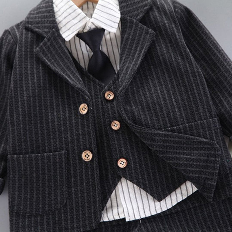 Boys Pinstripe Formal Suit with Vest, Blazer And Trousers Sets Sets