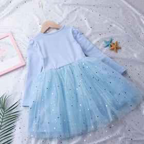 Girls Long Sleeve Frozen Princess Printed Dress Party Dresses   