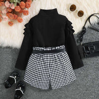 Girls Long Sleeve High Neck Top With Houndstooth Shorts Set 2 pc. Sets