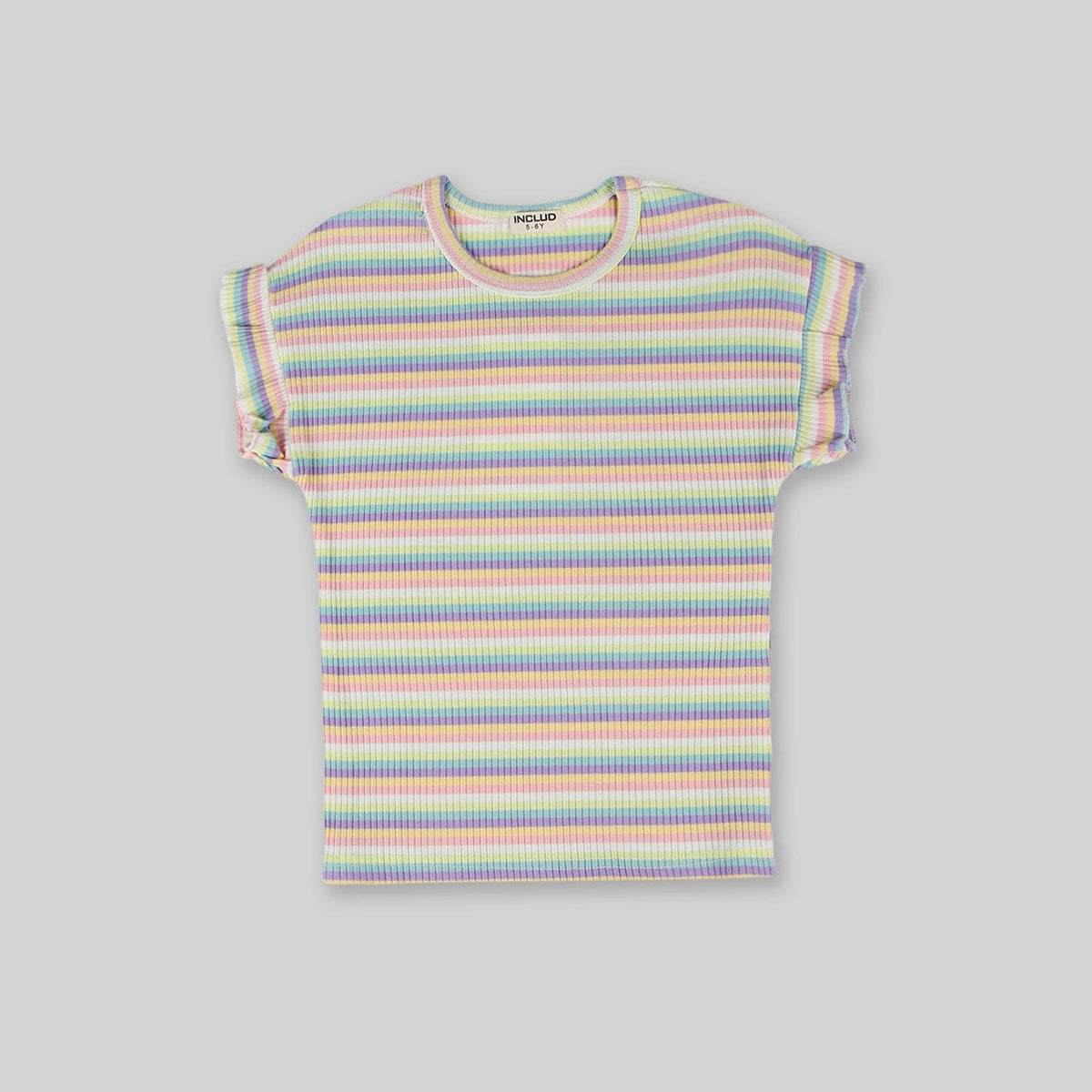 Girls Purple Multistripe T-shirt with Dungaree Set Sets   