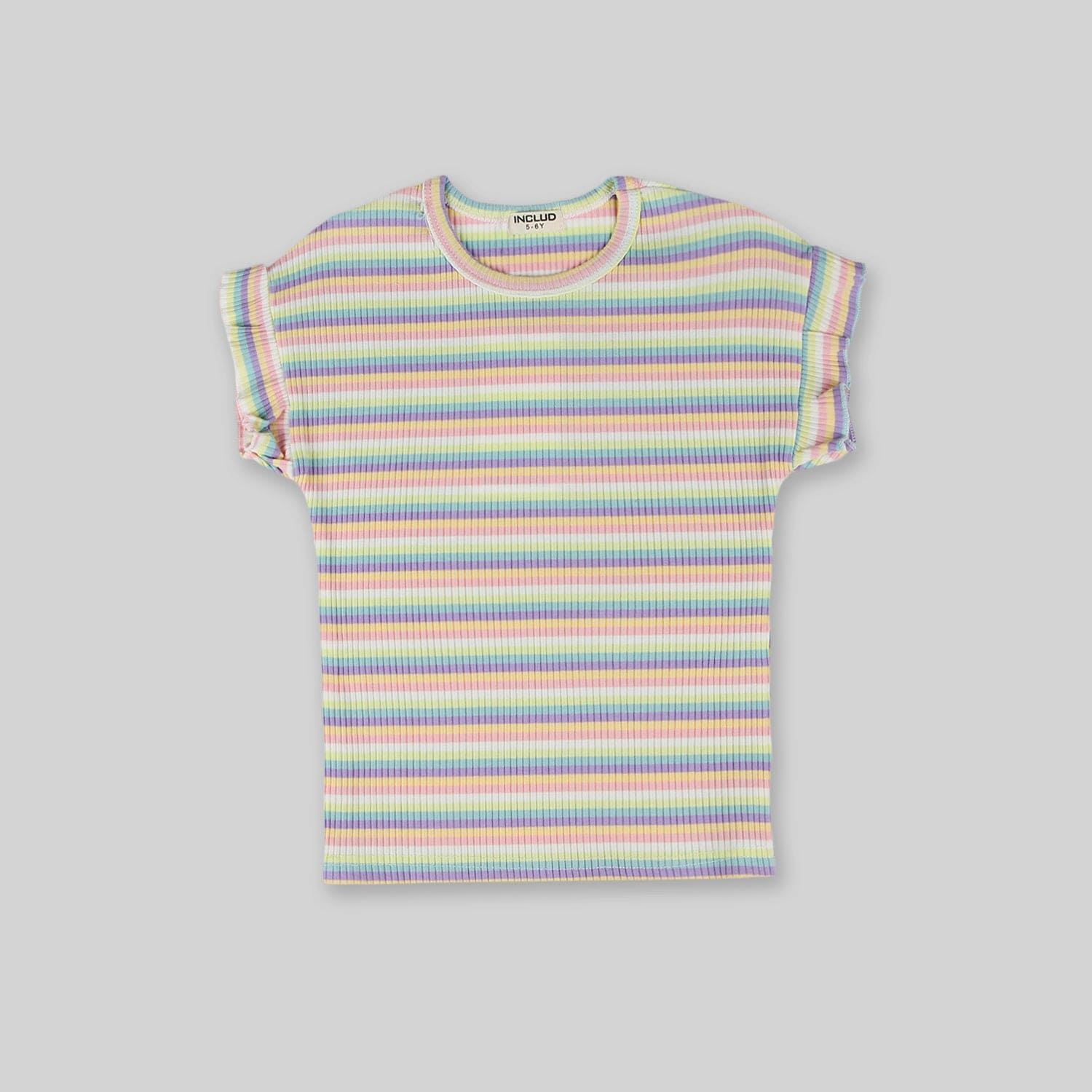 Girls Purple Multistripe T-shirt with Dungaree Set Sets   