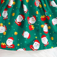 Girls Green Christmas Print Full Sleeves Fit & Flare Dress Casual Dresses   