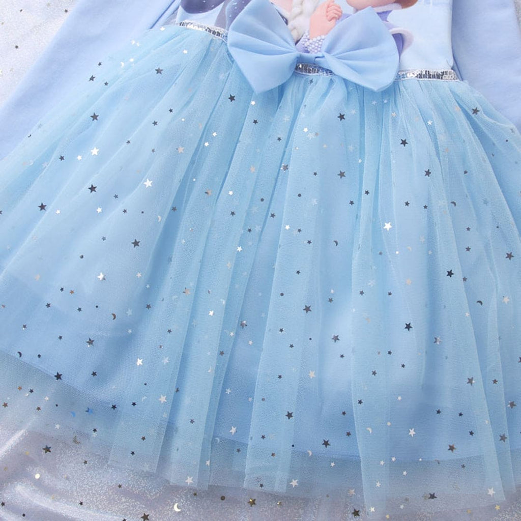 Girls Long Sleeve Frozen Princess Printed Dress Party Dresses   