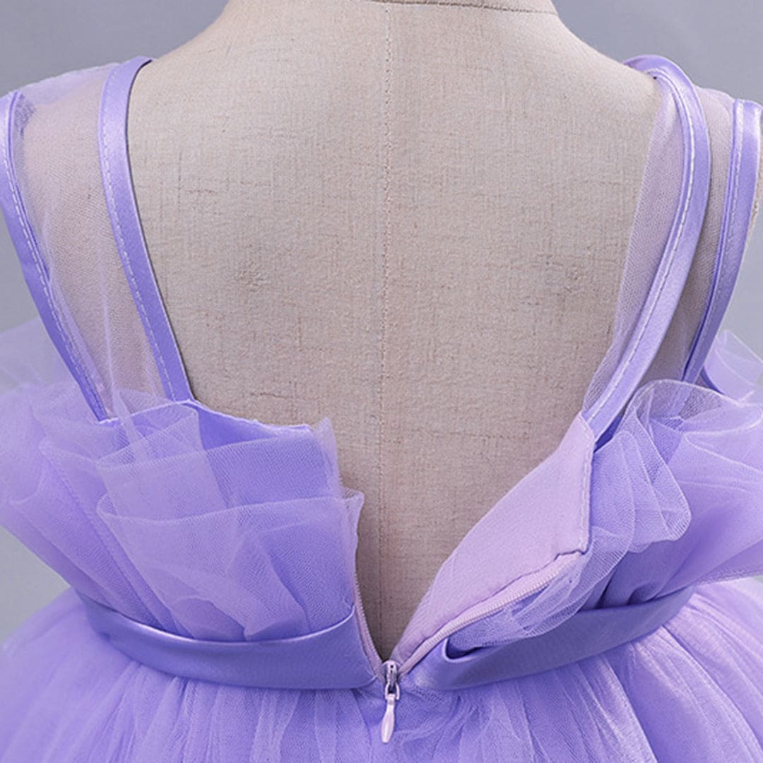 Girls Purple Sleeveless Puffy Princess Partywear Dress Party Dresses