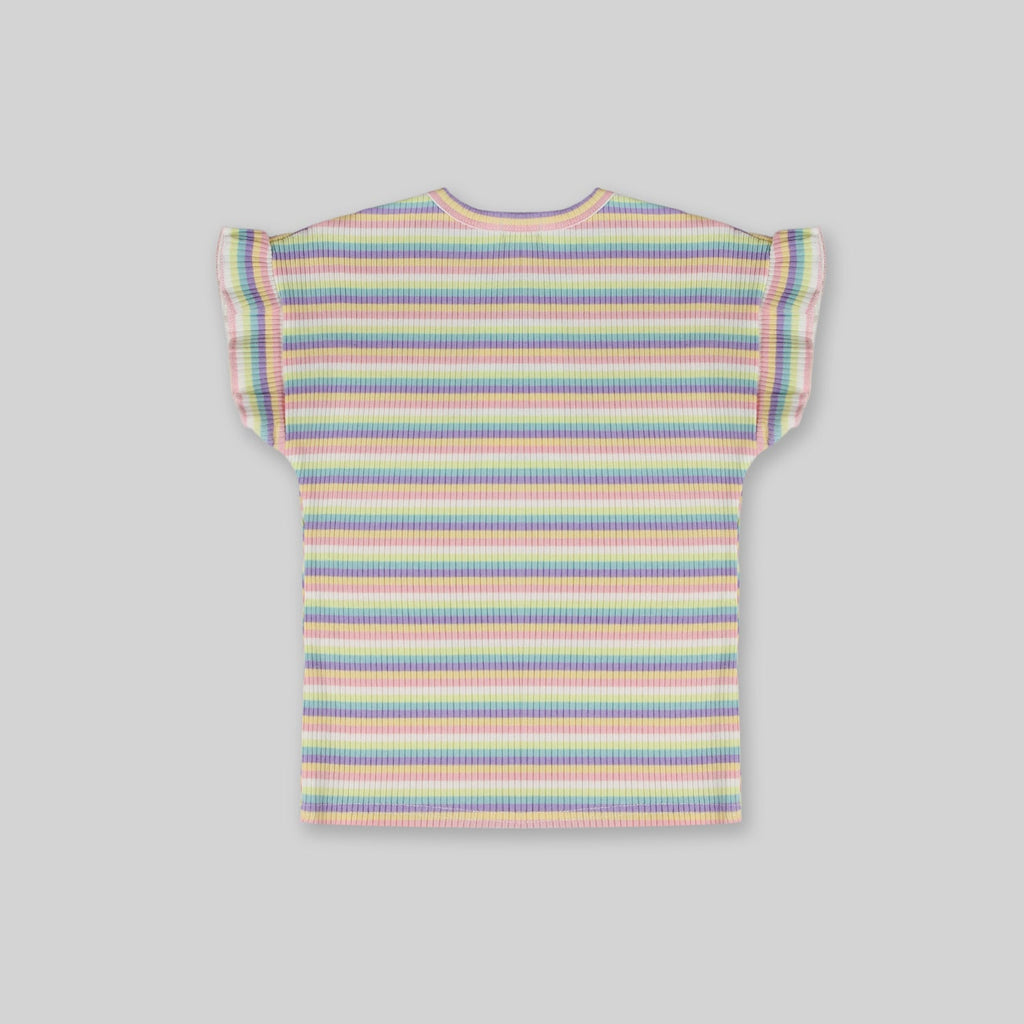 Girls Purple Multistripe T-shirt with Dungaree Set Sets   