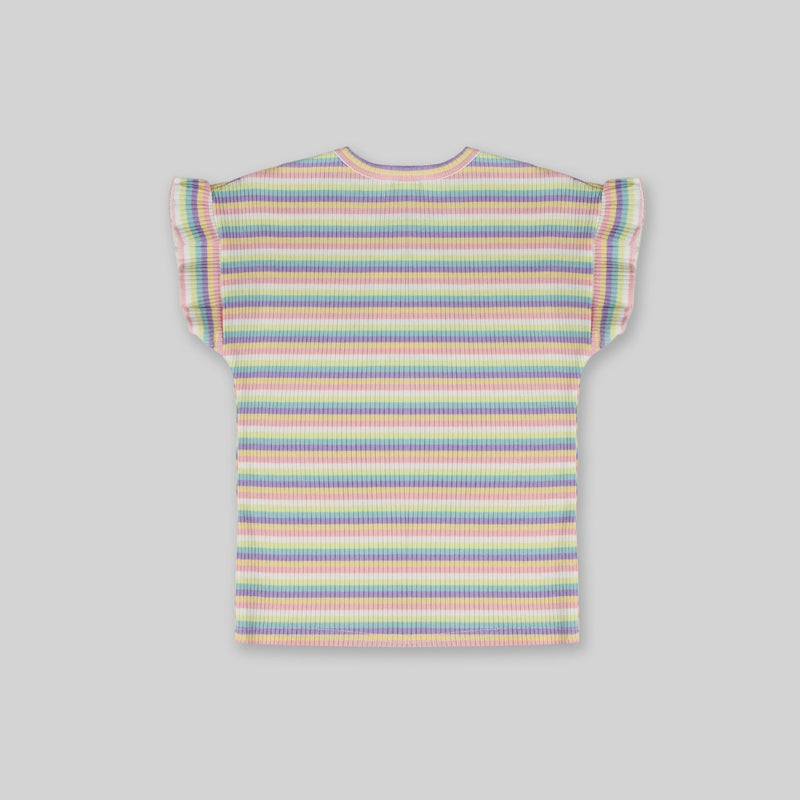 Girls Purple Multistripe T-shirt with Dungaree Set Sets   