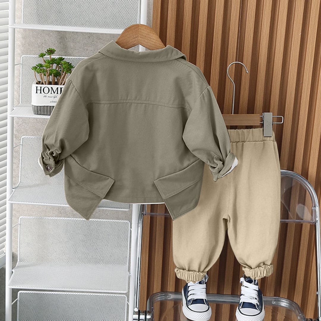 Boys Printed T-shirt with Long Sleeve Oversized Shirt & Trousers Set Sets