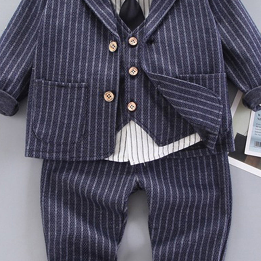 Boys Pinstripe Formal Suit with Vest, Blazer And Trousers Sets Sets