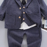 Boys Pinstripe Formal Suit with Vest, Blazer And Trousers Sets Sets