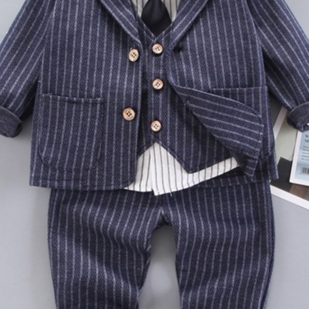 Boys Pinstripe Formal Suit with Vest, Blazer And Trousers Sets Sets
